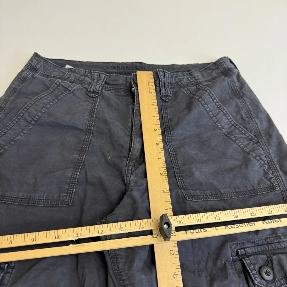 American Eagle Pants Womens 8 Black Cargo Stretch Wide Leg Y2K Utility Gorpcore - Picture 7 of 10